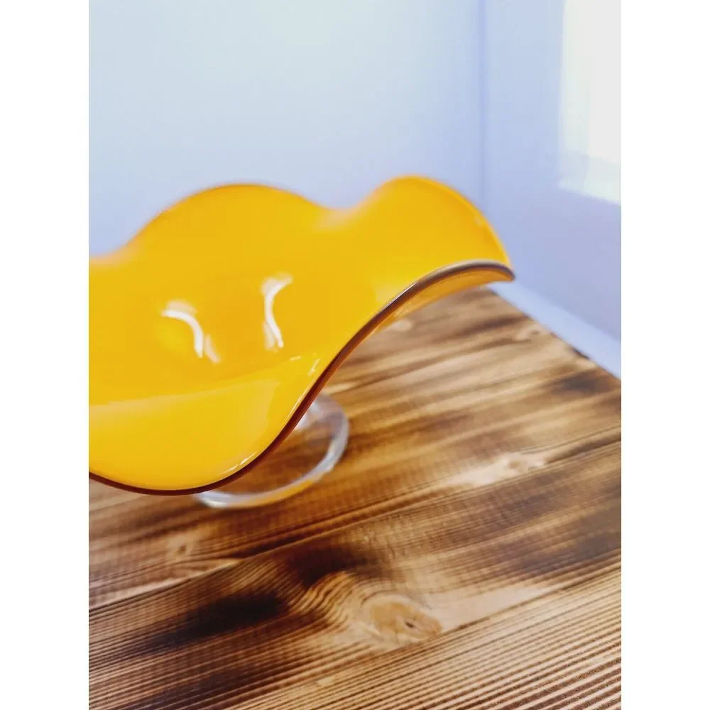Vintage Teleflora‎ Gift Beautiful Orange Flower / Candy Glass Bowl Pedestal Base